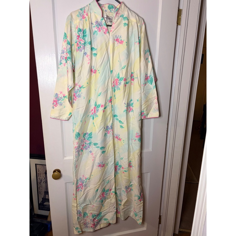 Vintage Christian Dior Lounge‎ Wear Floral Robe M Pastel Full Length